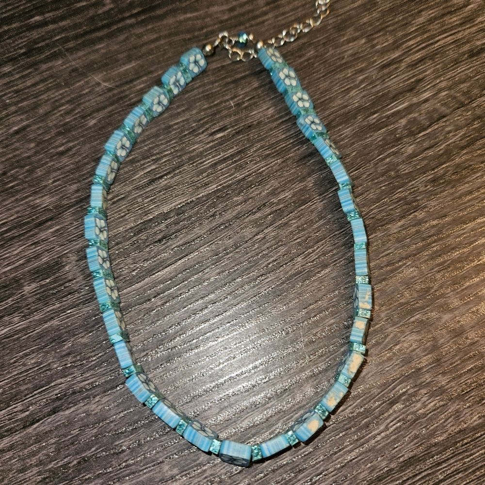 Girls Blue Flower Necklace 14" Length with Extender |‎ Cute Gift Jewelry